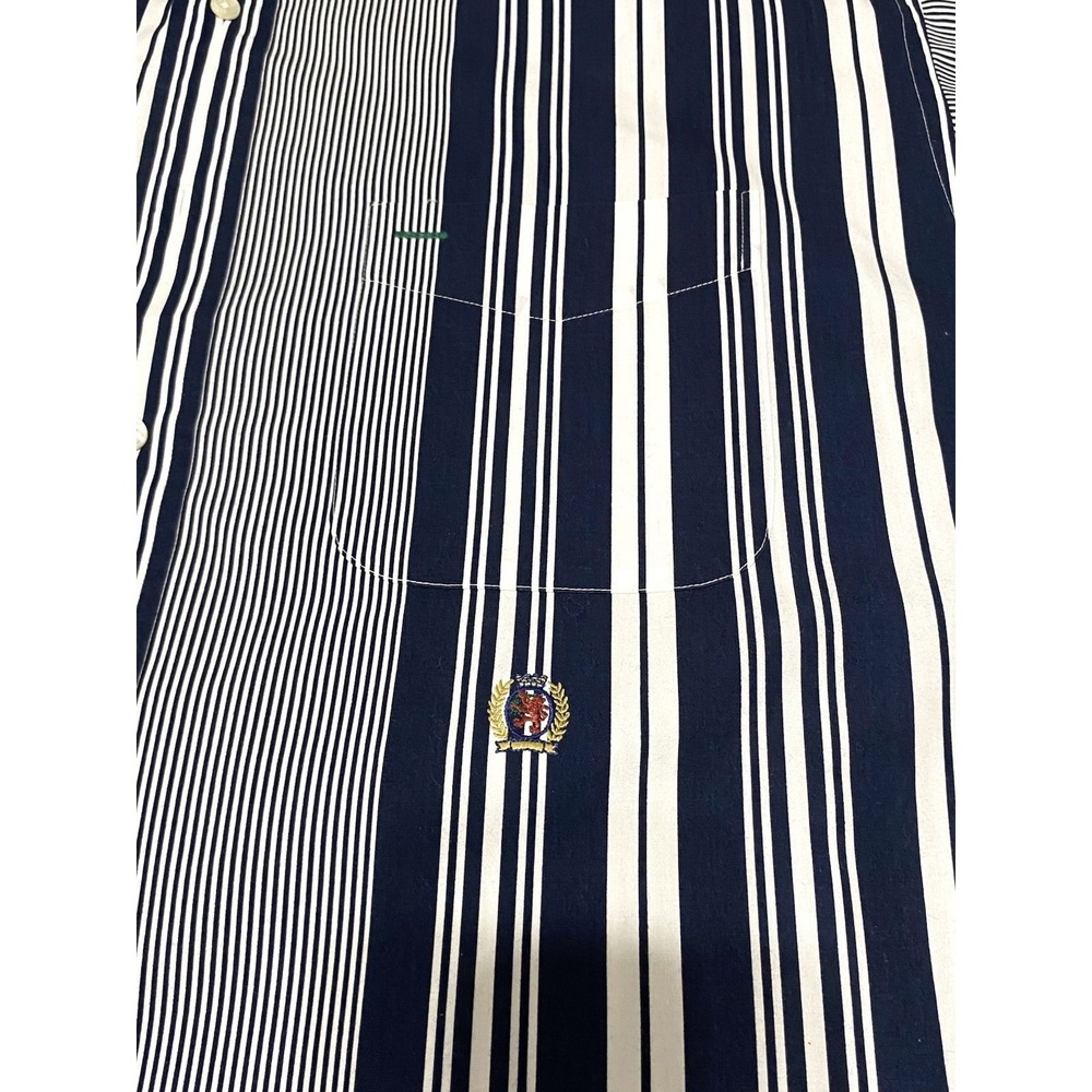 Tommy Hilfiger Mens Large Navy White Mixed Stripe Button Down Cotton Shirt - Picture 8 of 9